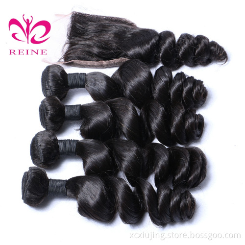 Wholesale Peruvian Human Hair Bundles With Lace Closure, Loose Wave Peruvian Virgin Hair Overnight Shipping